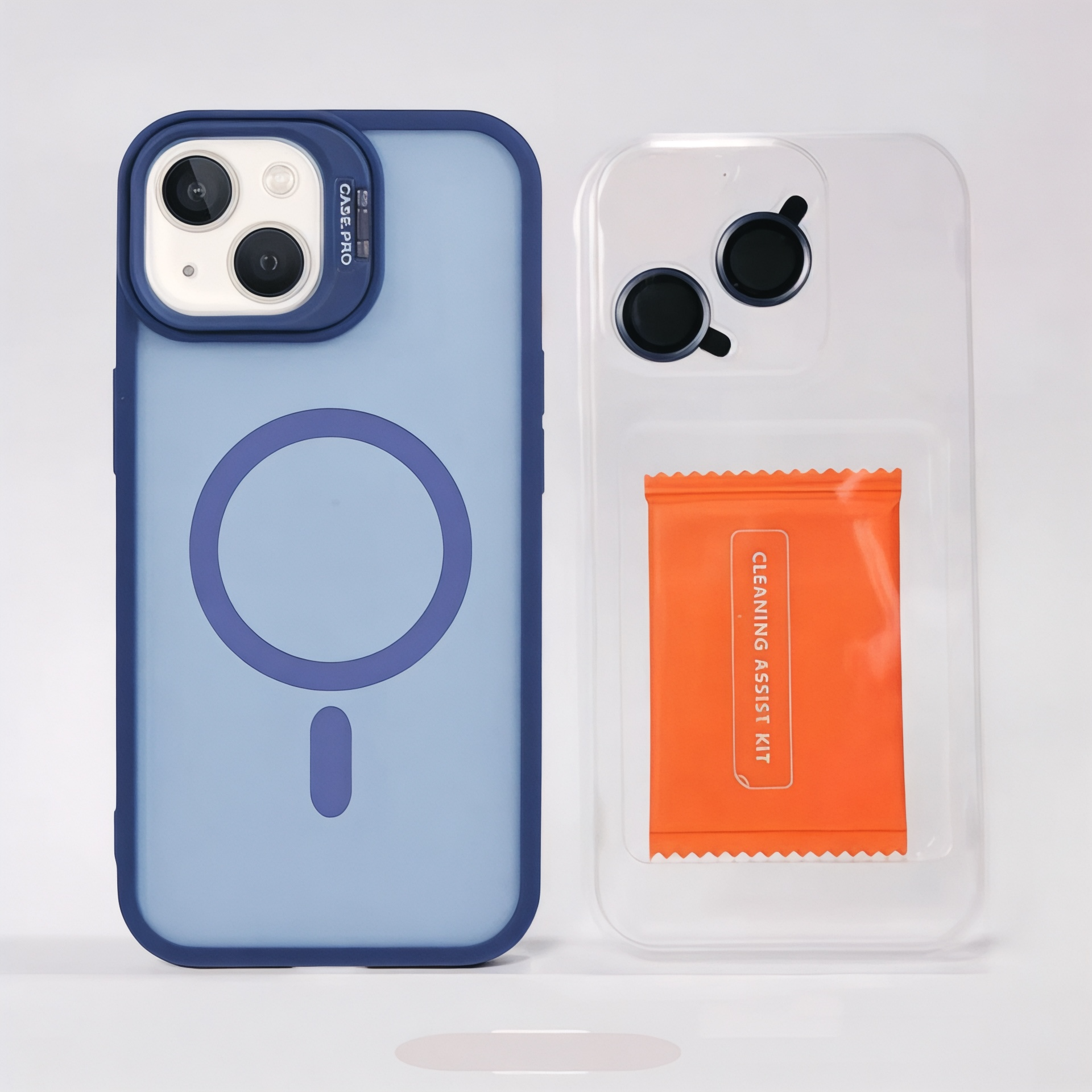 MUBI iPhone 14 Standlı MagSafeli Silikon Mat Kılıf- Mavi (Lens Koruyucu Hediyeli)