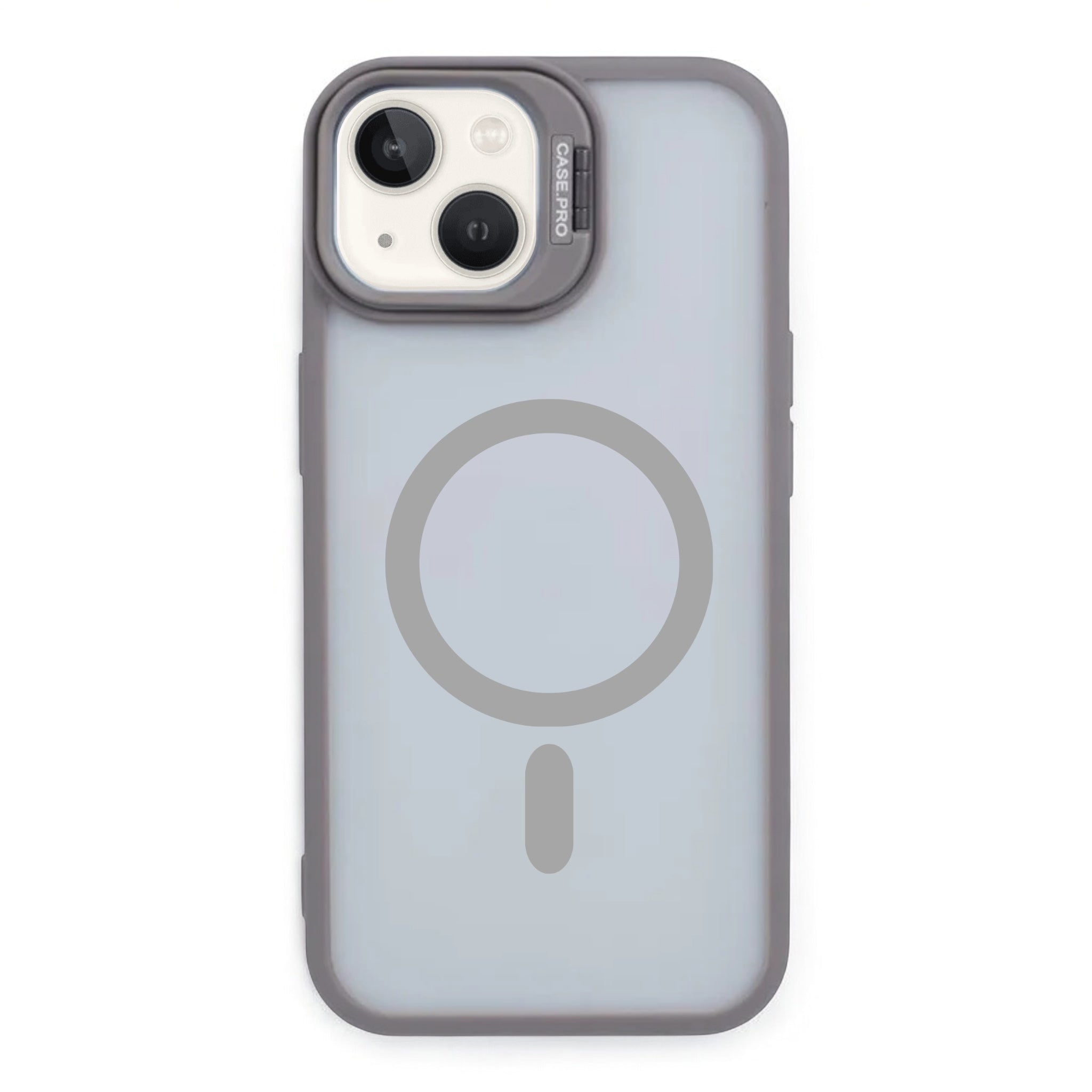 MUBI iPhone 14 Standlı MagSafeli Silikon Mat Kılıf- Naturel Gri (Lens Koruyucu Hediyeli)