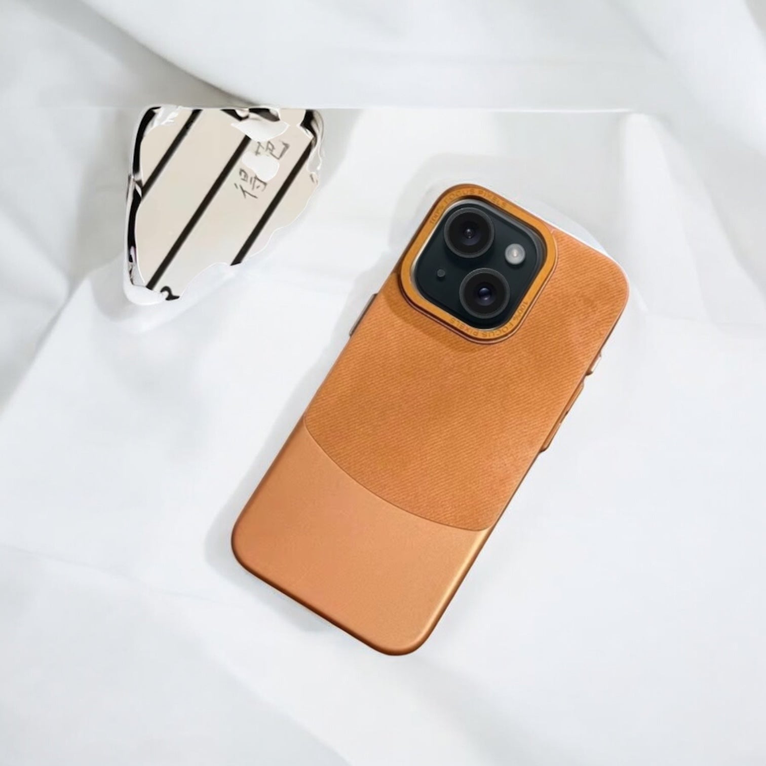 MUBI iPhone 14 Deri-Süet Dokulu Kılıf- Kahverengi