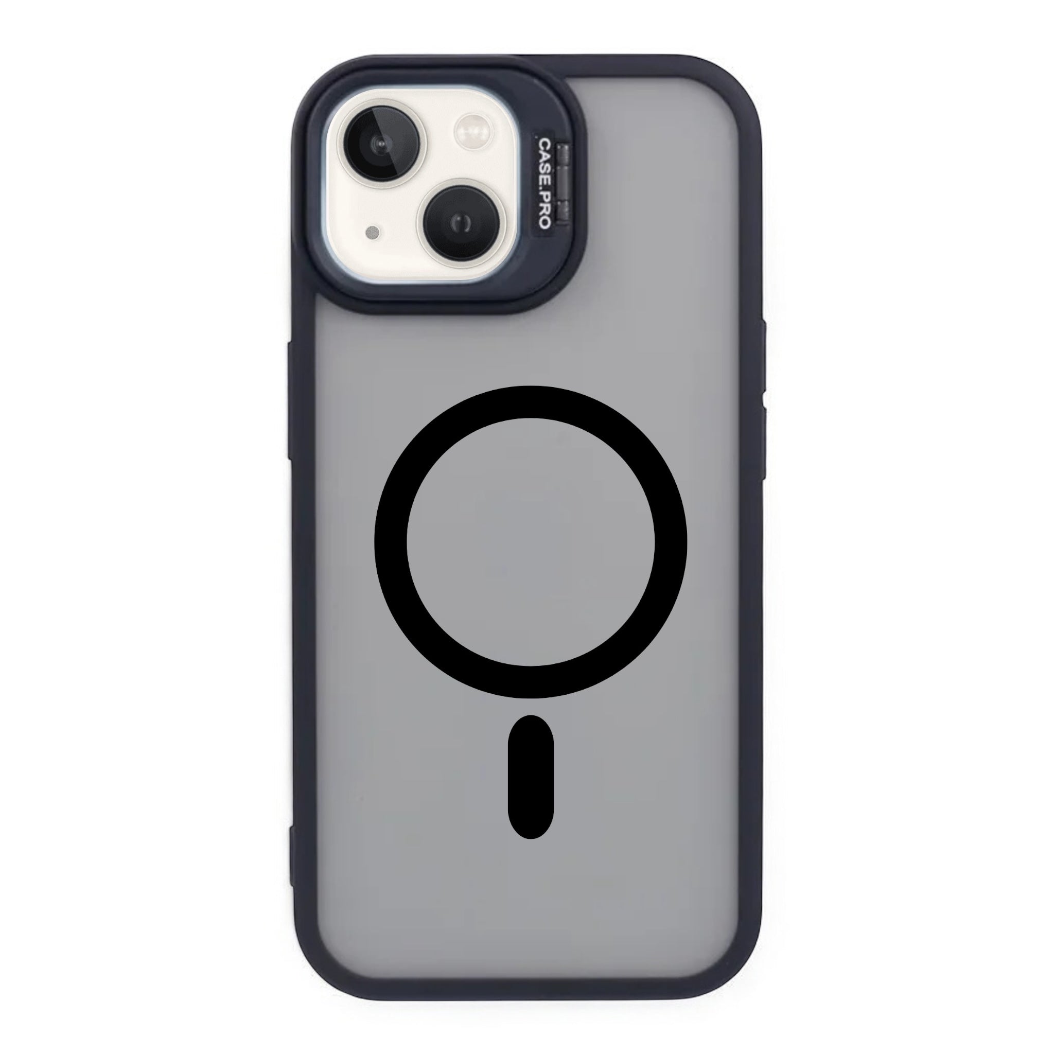 MUBI iPhone 14 Standlı MagSafeli Silikon Mat Kılıf- Siyah (Lens Koruyucu Hediyeli)