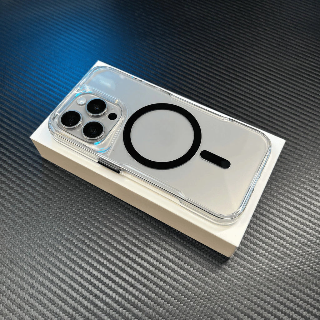 MUBI iPhone 14 Pro Sert Malzeme Sararmayan Şeffaf MagSafe Kılıf-Siyah