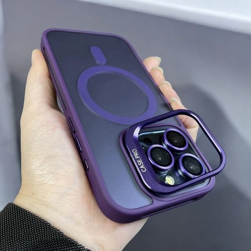 MUBI iPhone 11 Standlı MagSafeli Silikon Mat Kılıf- Mor (Lens Koruyucu Hediyeli)