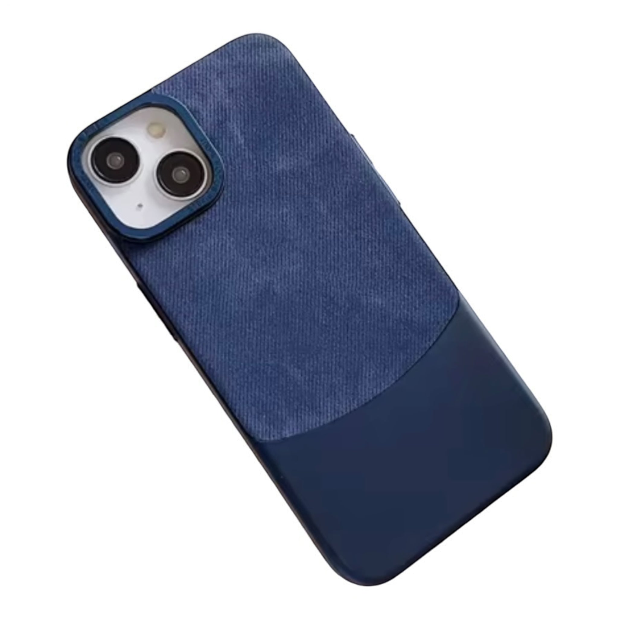 MUBI iPhone 14 Deri-Süet Dokulu Kılıf- Mavi