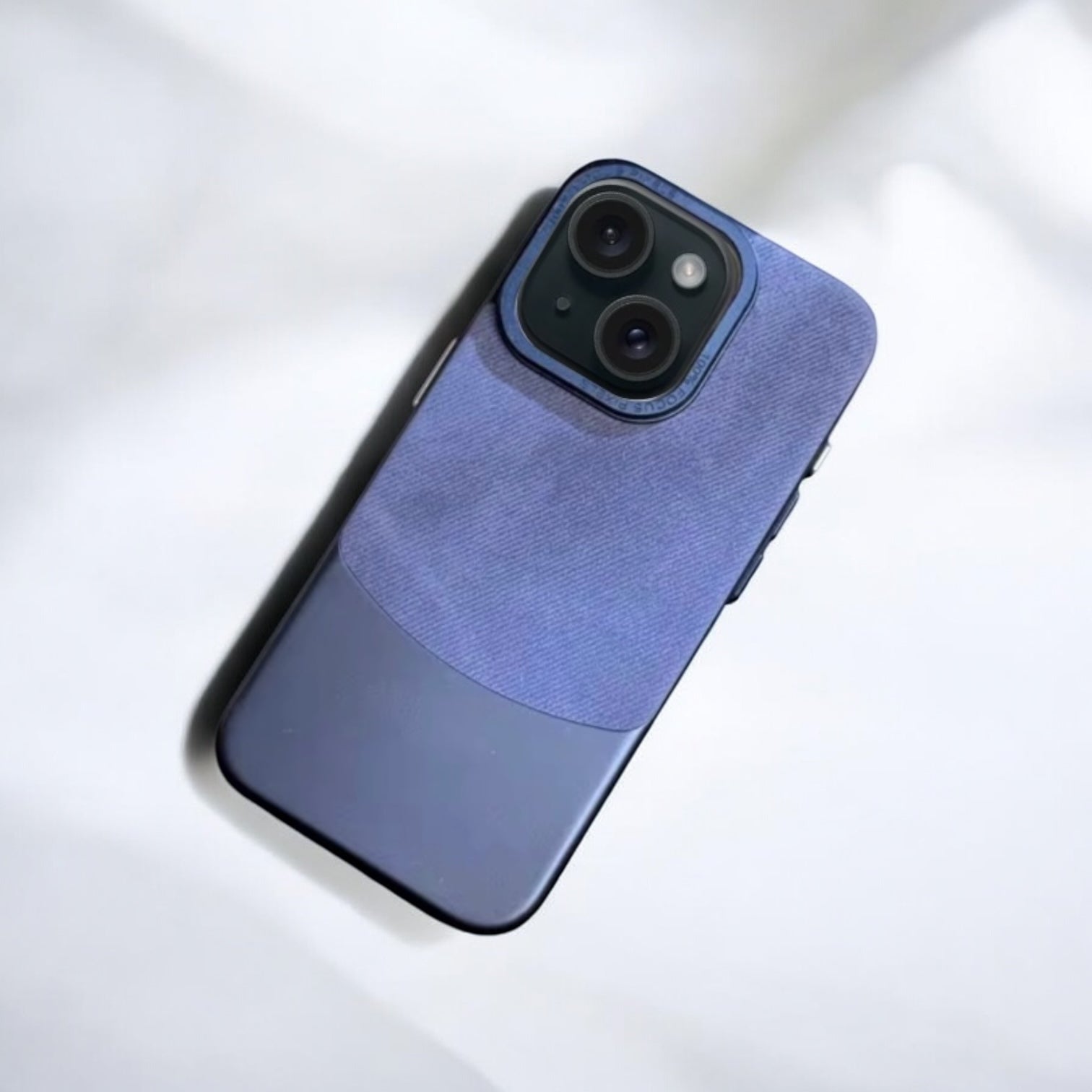 MUBI iPhone 14 Deri-Süet Dokulu Kılıf- Mavi