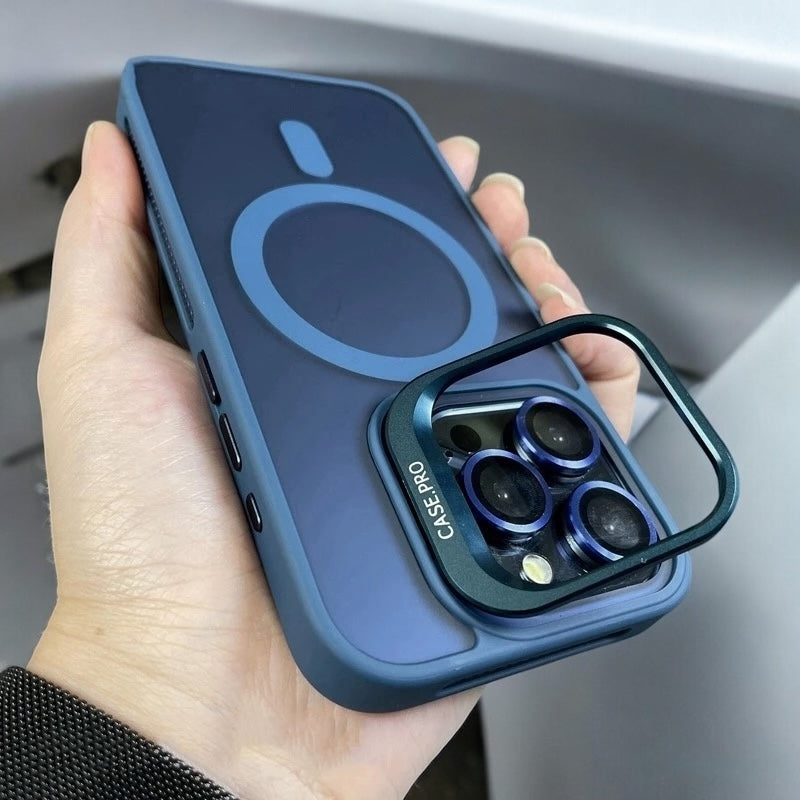 MUBI iPhone 11 Standlı MagSafeli Silikon Mat Kılıf- Mavi (Lens Koruyucu Hediyeli)