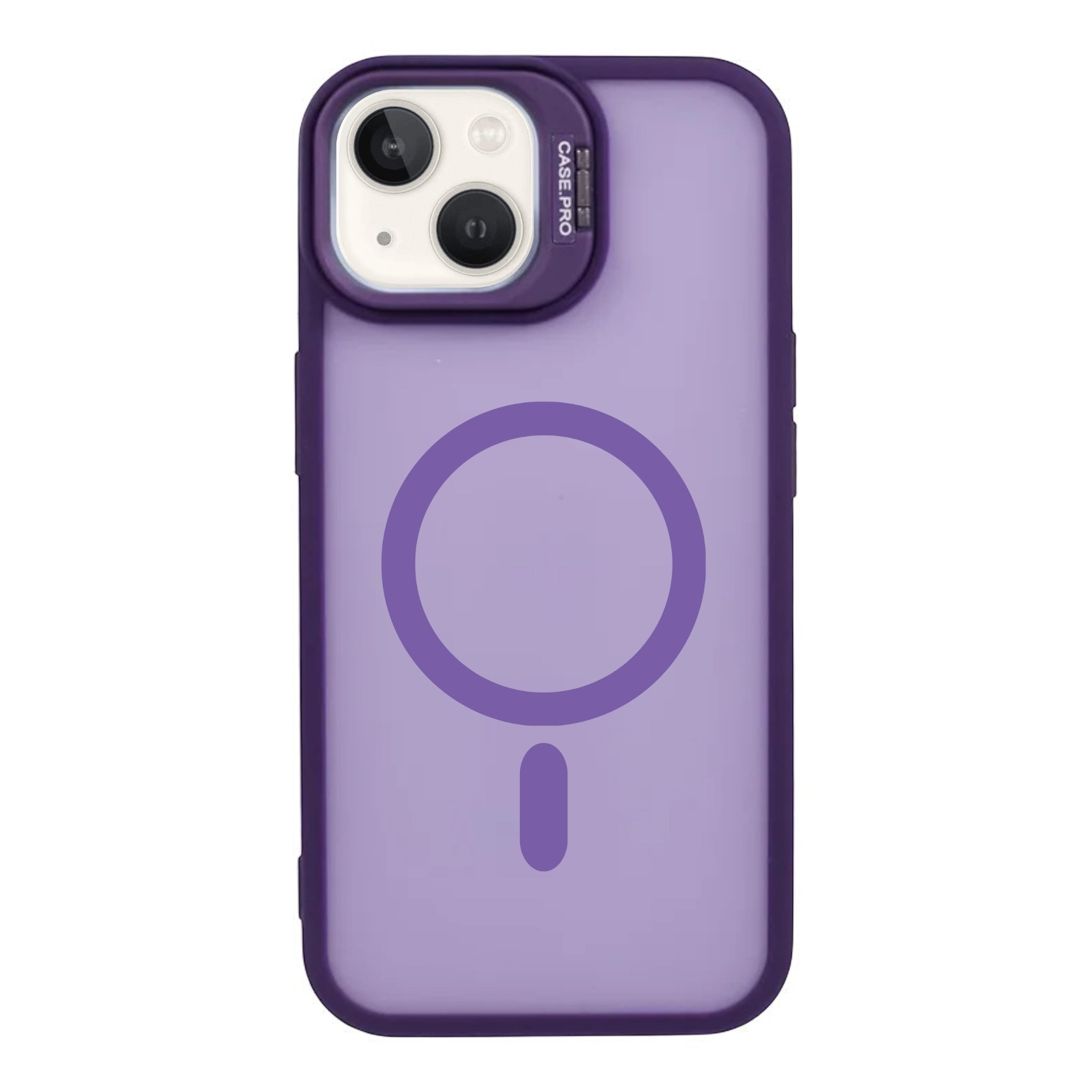 MUBI iPhone 14 Standlı MagSafeli Silikon Mat Kılıf- Mor (Lens Koruyucu Hediyeli)