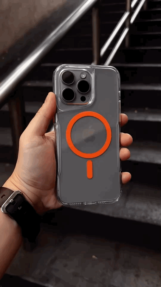 MUBI iPhone 14 Sert Malzeme Sararmayan Şeffaf MagSafe Kılıf-Turuncu