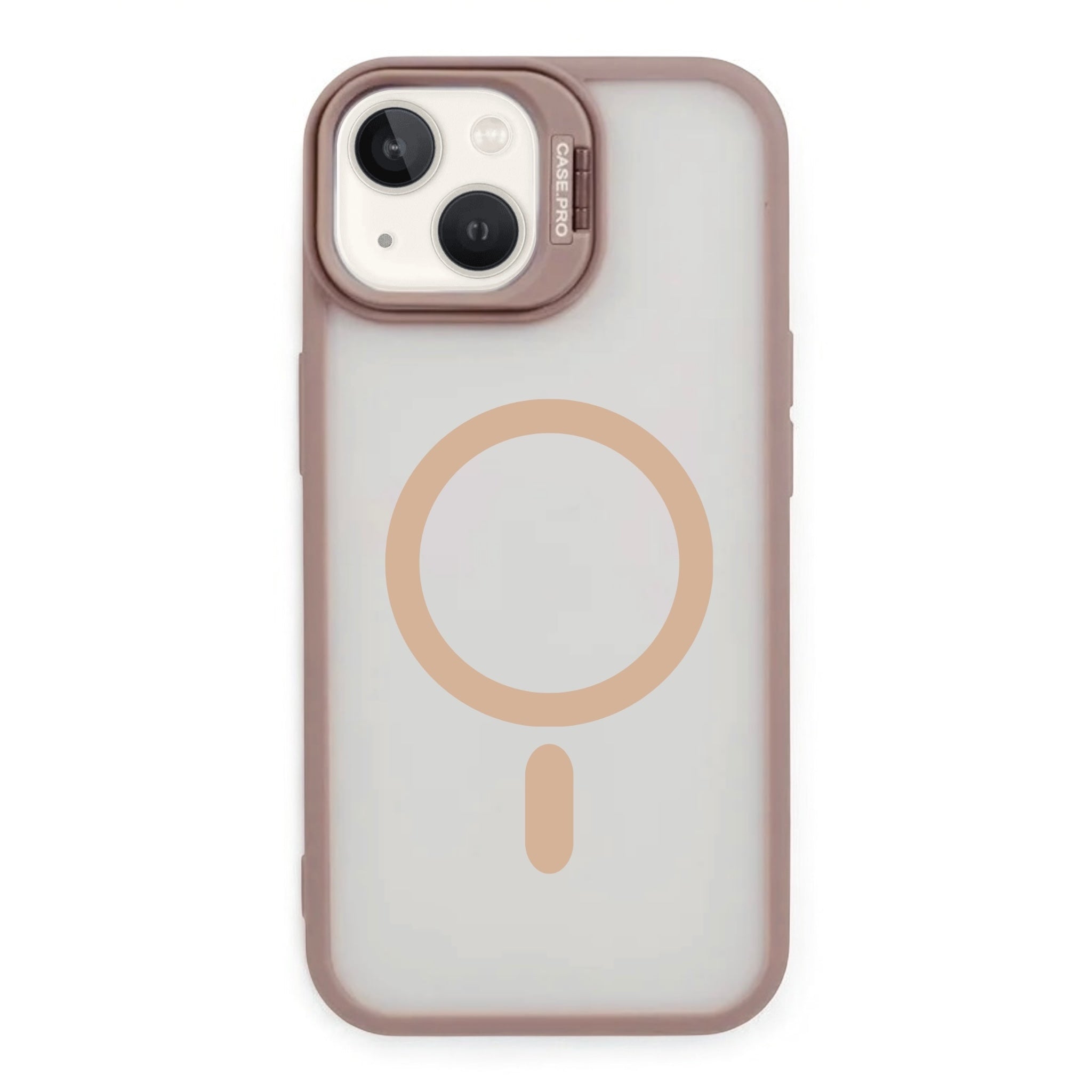 MUBI iPhone 14 Standlı MagSafeli Silikon Mat Kılıf- Çöl Titanyum (Lens Koruyucu Hediyeli)