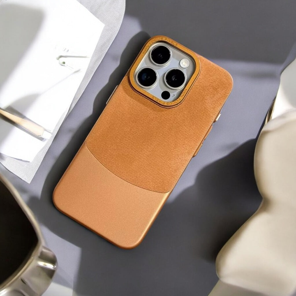 MUBI İphone 14 Pro Deri-Süet Dokulu Kılıf- Kahverengi