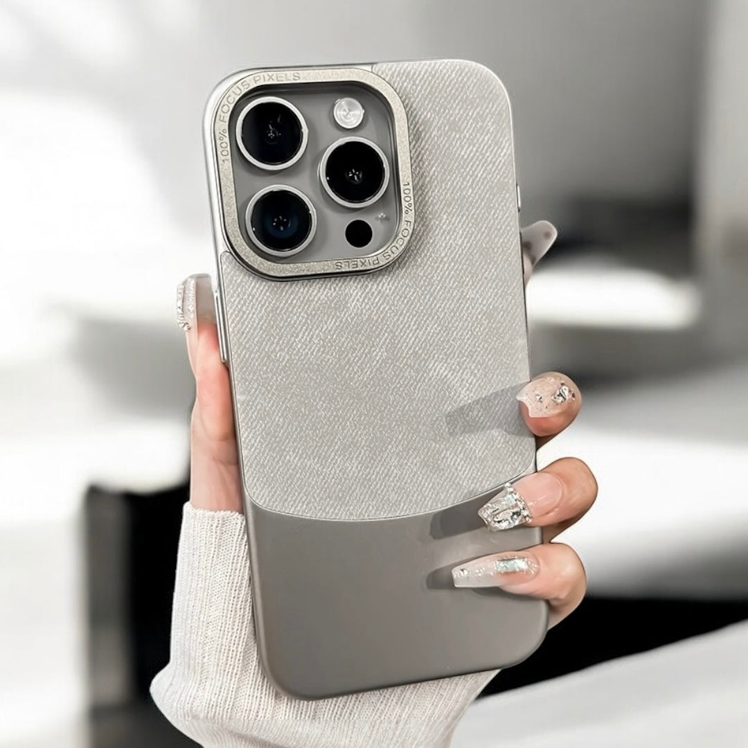 MUBI iPhone 16 Pro Max Deri-Süet Dokulu Kılıf- Naturel Gri