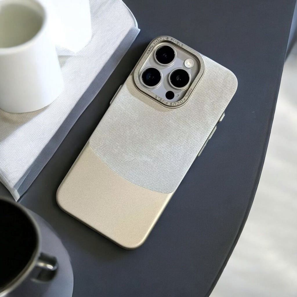 MUBI iPhone 16 Pro Max Deri-Süet Dokulu Kılıf- Naturel Gri