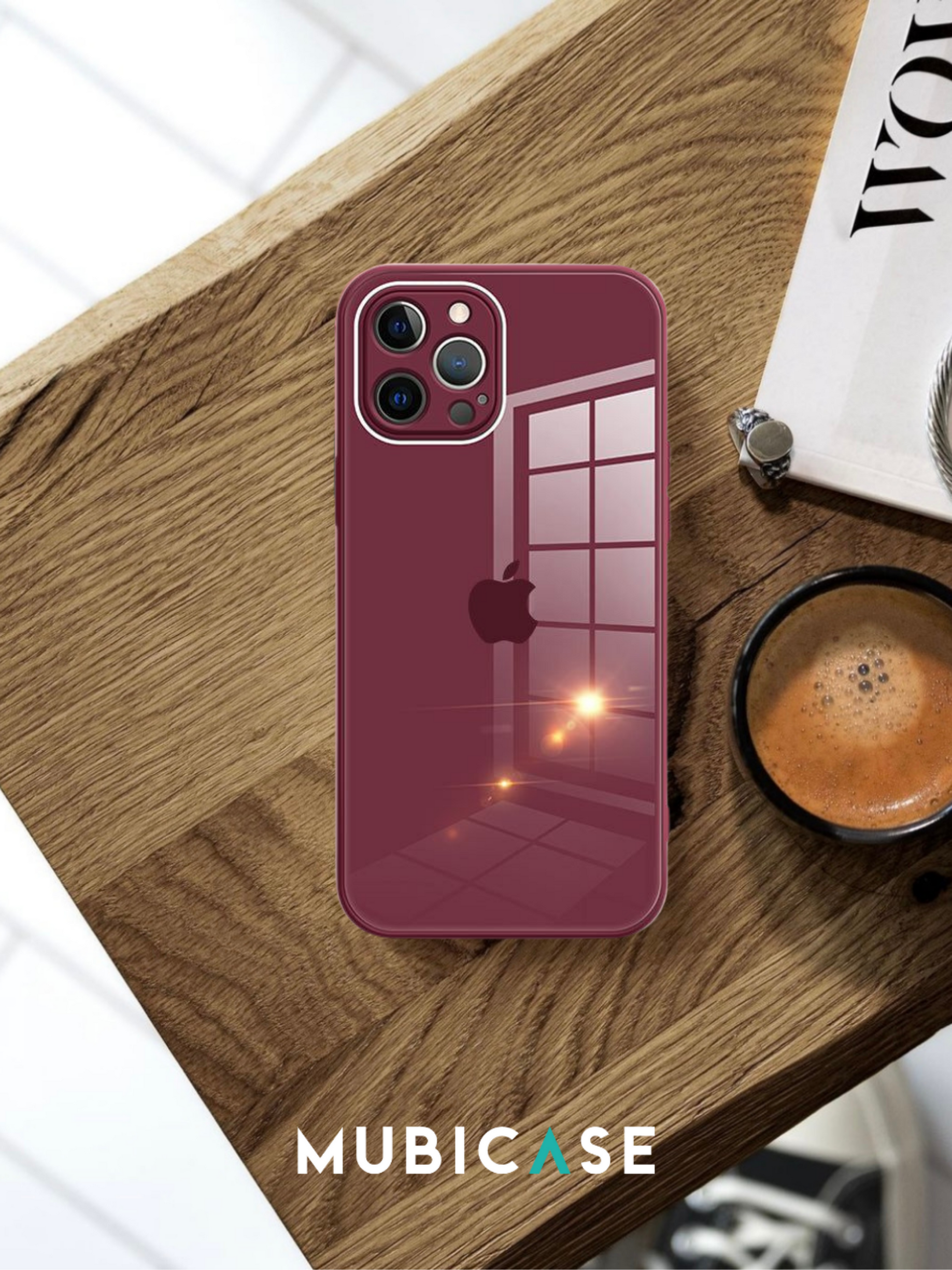MUBI iPhone 11 Pro Max Kamera Korumalı Bordo Cam Kılıf