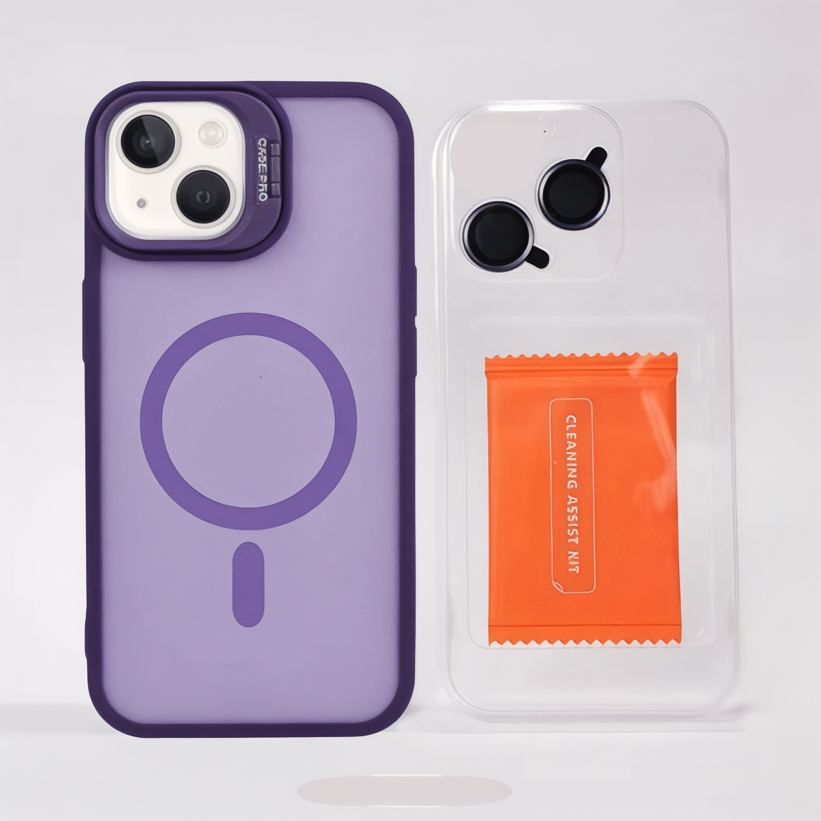 MUBI iPhone 14 Standlı MagSafeli Silikon Mat Kılıf- Mor (Lens Koruyucu Hediyeli)