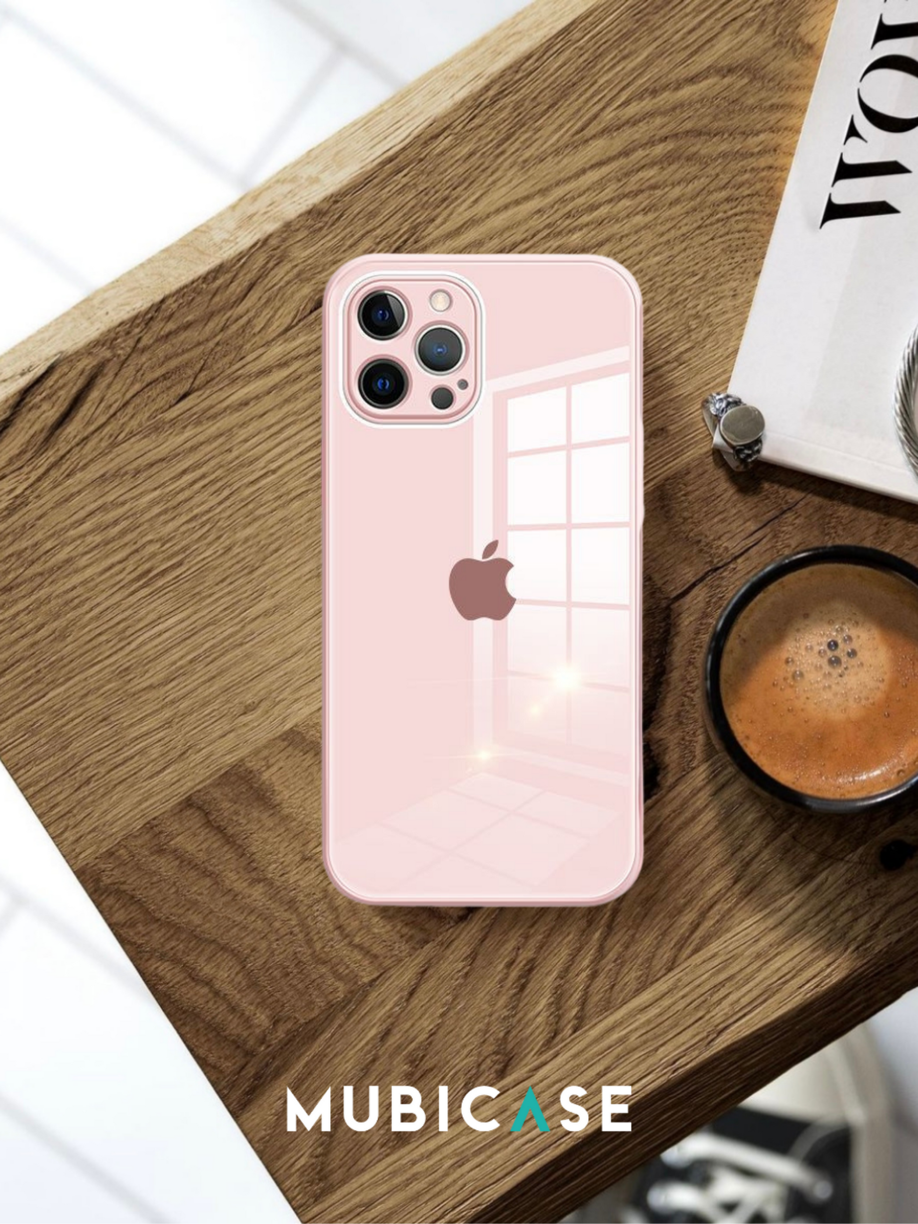 MUBI iPhone 11 Pro Kamera Korumalı Toz Pembe Cam Kılıf