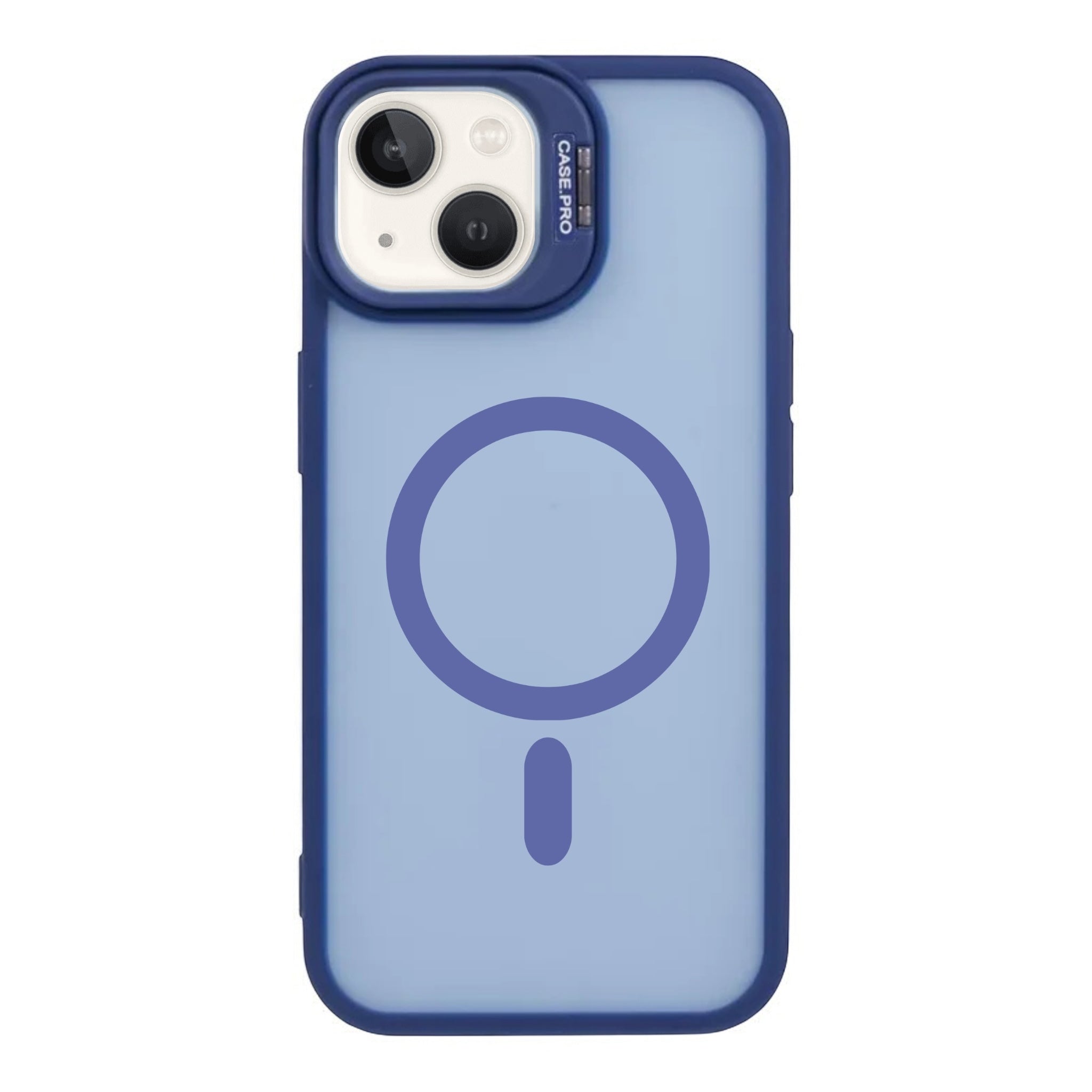 MUBI iPhone 14 Standlı MagSafeli Silikon Mat Kılıf- Mavi (Lens Koruyucu Hediyeli)