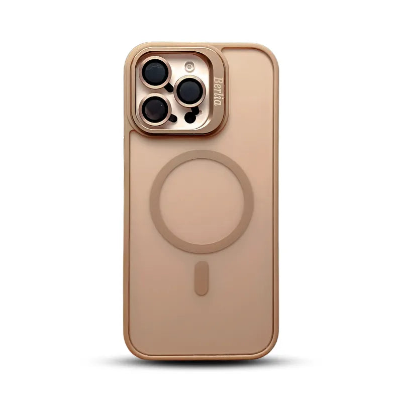 MUBI iPhone 15 Pro Standlı MagSafeli Silikon Mat Kılıf- Çöl Titanyum (Lens Koruyucu Hediyeli)