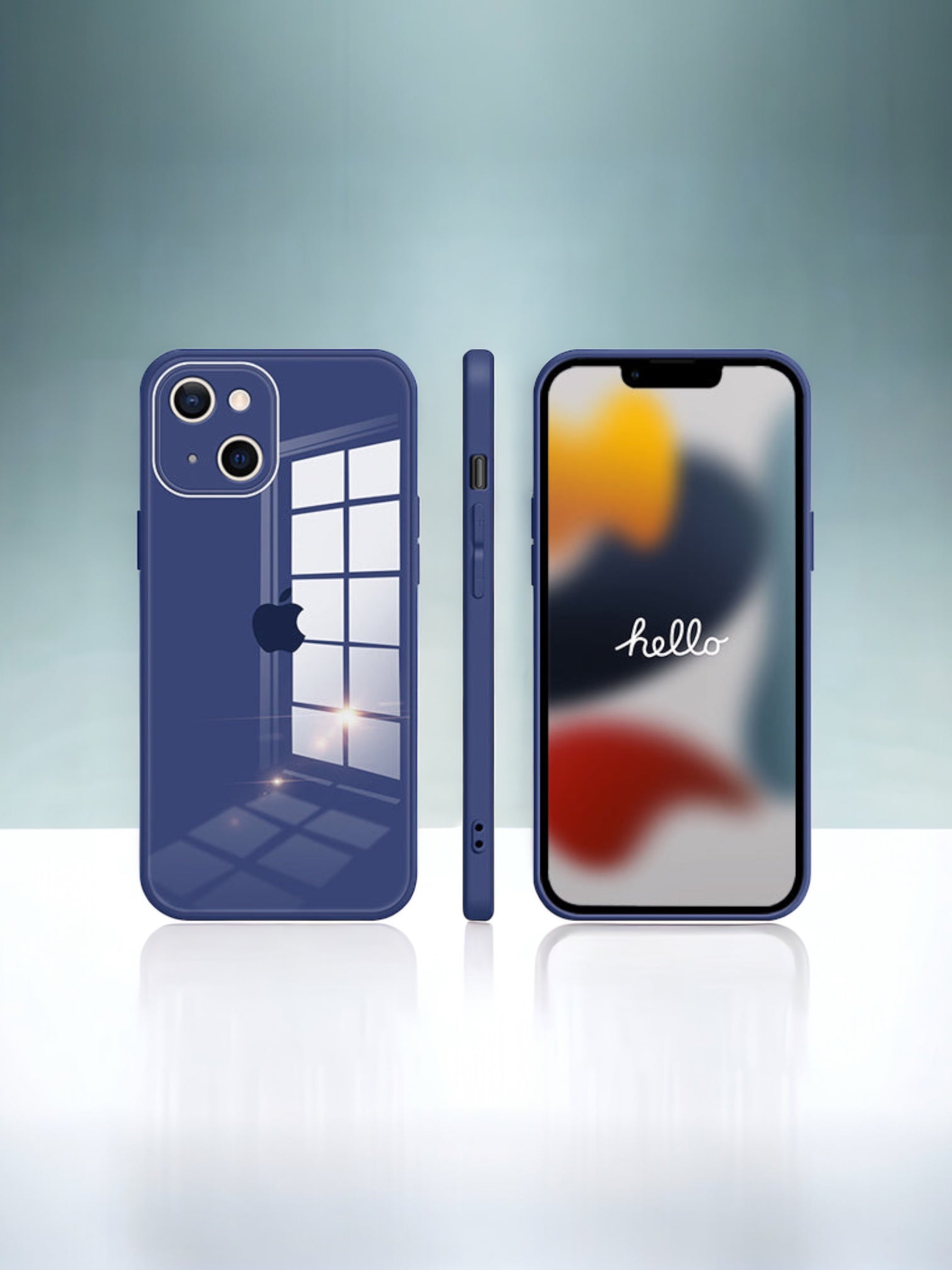 MUBI iPhone 13 Kamera Korumalı Lacivert Cam Kılıf